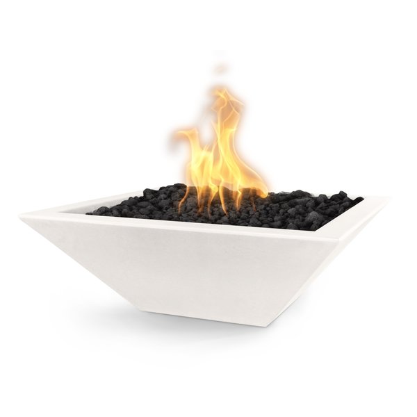 The Outdoor Plus 24 Square Maya Fire Bowl - GFRC Concrete - White - Match Lit - Natural Gas OPT-24SFO-LIM-NG